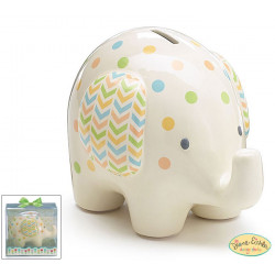 Burton and Burton Ceramic Bank Elephant, White with Polka Dots, 6" H